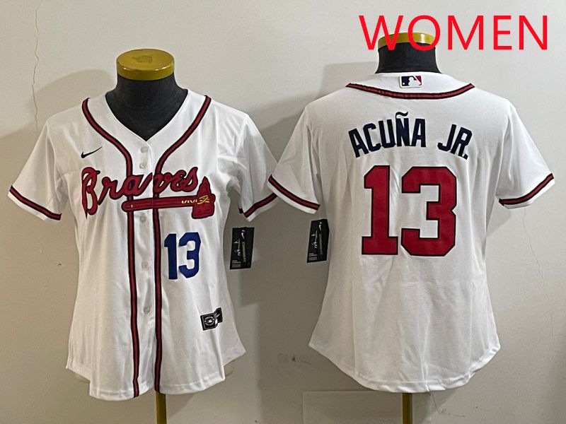 Women Atlanta Braves #13 Acuna jr White Game 2025 Nike MLB Jersey style 2